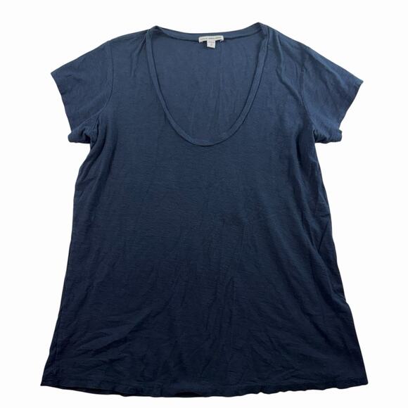 Standard James Perse 3 L T-Shirt Women Navy Blue V-Neck Cotton Modal Minimalist - Picture 2 of 11